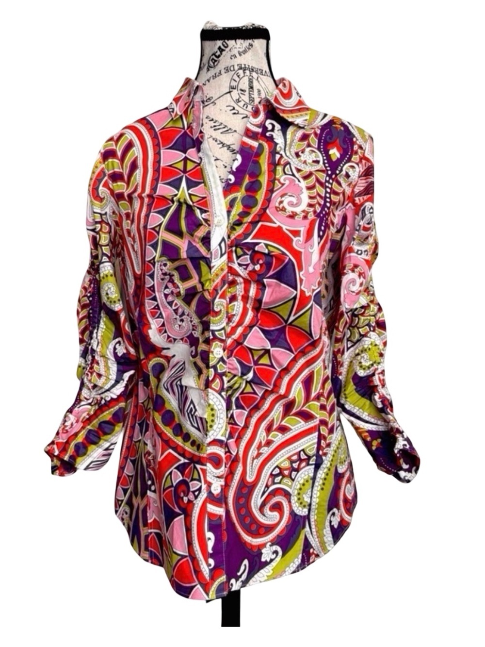 Lafayette 148 Silk-Blend Paisley Blouse |Jewel Tone Print | Size 6